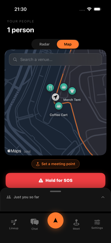 Beacon map showing several vendor stall pins